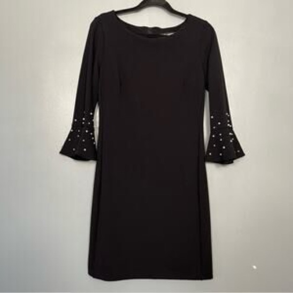 Karl Lagerfeld Black Dress with Bell Sleeves Pearl Accents Size 2-4